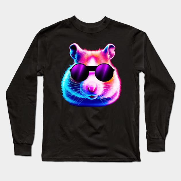 Rave Hamster Purple Retro Pop Art Colorful Long Sleeve T-Shirt by BetterManufaktur